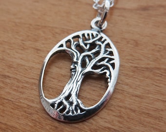 Solid 925 Sterling Silver Celtic Tree Greenman Face Pendant or Earrings - Handmade in the USA
