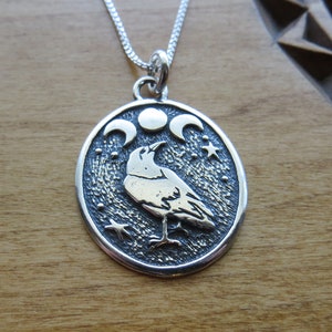 Solid Handcast 925 Sterling Silver Raven Triple Moons Black Crow Pendant My Original - Chains are optional- Made in the USA