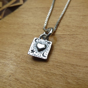 Solid 925 Sterling Silver Tiny Heart with Moons and Stars My original Charm or Earrings - Handmade here in the USA- Chains are Optional