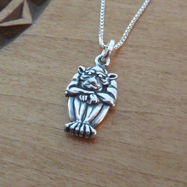 Solid 925 Sterling Silver Gothic Gargoyle Charm Necklace, Earrings - Handmade in the USA