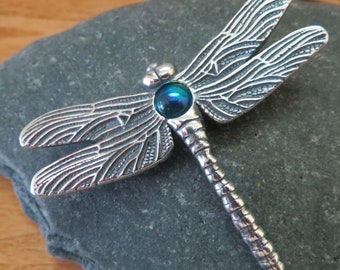 Solid STERLING SILVER Large Dragonfly with sphere Pendant  Necklace - Chain Optional