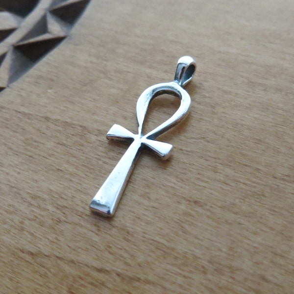 Solid 925 Sterling Silver Small Egyptian Ankh Cross Pendant Necklace - Chains are Optional- Handcast in the USA