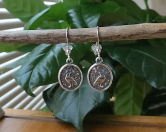 925 Solid Sterling Silver Raven Black Crow Triple Moon Lunar Earrings - My Original Design - Handmade here in the USA