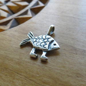 Solid 925 Sterling Silver small Fish with Feet Evolution Pendant Charles Darwin -My Original- Handmade here in the USA - Chains are Optional