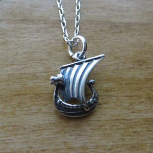 Solid 925 Sterling Silver Little Norse Viking Dragon Ship charm necklace or Earrings - Chain Optional