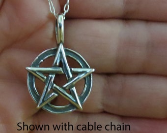 Solid 925 Handcast Sterling Silver Pentagram Pendant Necklace - Chains are Optional - Made in the USA