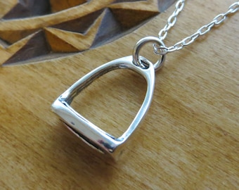 Solid 925 Sterling Silver English Stirrup Horse Jewelry, Necklace or Earrings - Hand Made in the USA - Chains are Optional