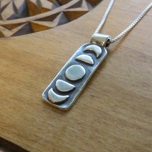 Solid 925 Handcast Sterling Silver Phases of the Moon Bar Pendant Necklace My ORIGINAL  Design - Chains are Optional