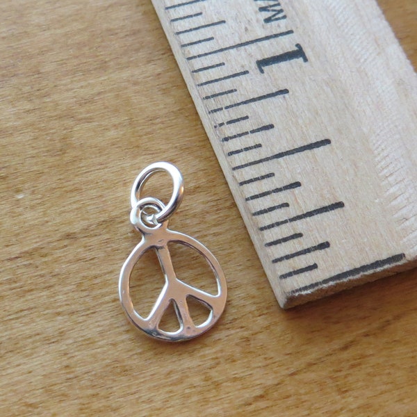 Solid 925 Sterling Silver Very Tiny Classic Peace Sign 60's Charm Necklace or Earrings - Chains are Optional - Made in the USA