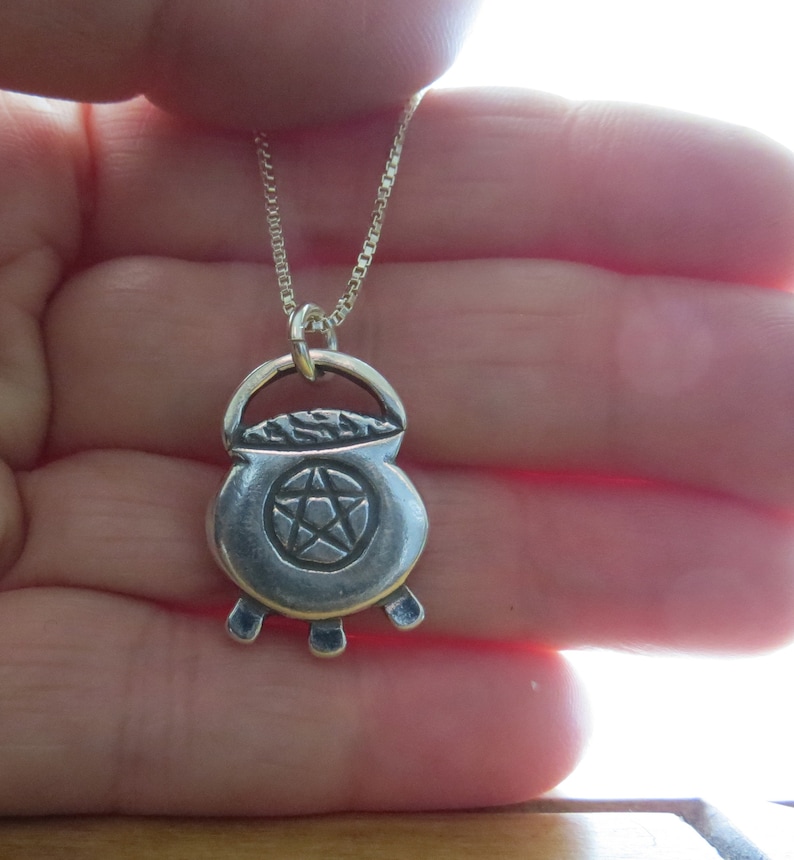 STERLING SILVER Cauldron with Pentagram Necklace Pendant Chain Optional
