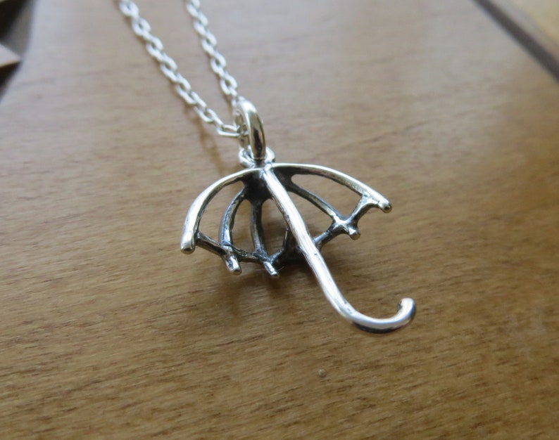 Chain Optional STERLING SILVER 3D Umbrella Pendant Necklace Charm or Earrings