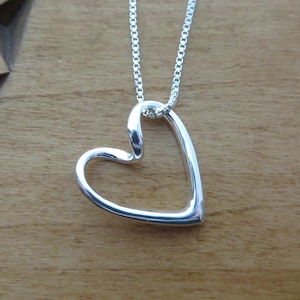 925 Solid Sterling Silver Floating Heart Ribbon Pendant Necklace  - Handcast in USA - Chains are Optional