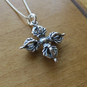 Solid 925 Sterling Silver 3 Dimensional Double Dorje Vajra Tibetan Prayer Pendant Necklace and or Earrings