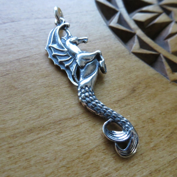Solid 925 STERLING SILVER  Double Sided - Seahorse, Hippocampus, Kelpie - My ORIGINAL Pendant Necklace or Earrings- Chains Optional