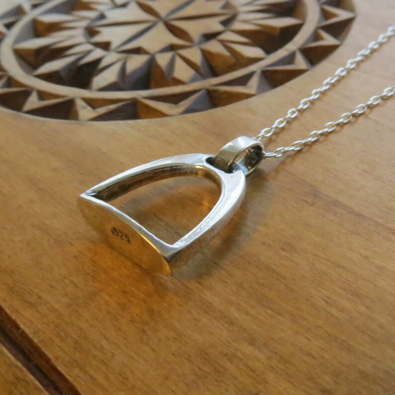 Sterling Silver Large English Stirrup Pendant Necklace Chain Optional