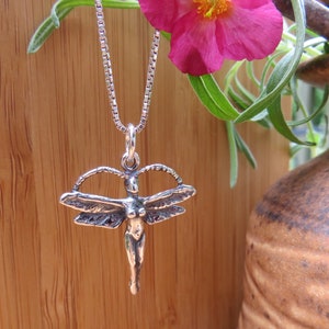 925 Solid Sterling Silver 3D Dragonfly Fairy Goddess My Original Pendant Necklace or Earrings - Handmade here in the USA - Chains Optional