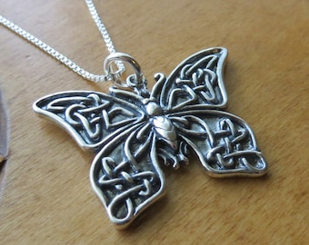 My Original Solid 925 Sterling Silver Large Celtic Butterfly Pendant, Necklace - Chains are Optional