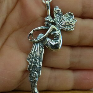 Solid 925 Handcast Sterling Silver Classic Art Nouveau Fairy Large Double sided Pendant Necklace - Chains are Optional