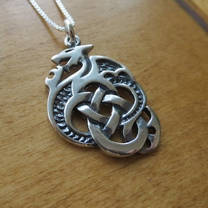 Solid 925 Sterling Silver Celtic Dragon Shield Pendant Necklace - Chains are Optional