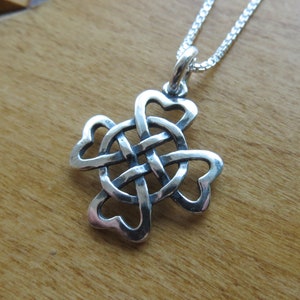 My Original Solid 925 STERLING SILVER Celtic 4 Hearts, Shamrock Cross, Charm, Necklace or Earrings -   Chains are Optional