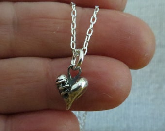 Solid 925 Handmade Sterling Silver Tiny Mended Heart Charm - Stitched - Broken Heart, Love Jewelry, Pendant -Chains Optional
