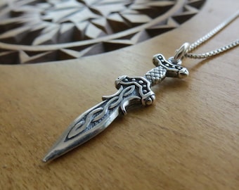 Solid 925 Sterling Silver Celtic Dagger Athame Sword Pendant Necklace or Earrings -  Chain Optional