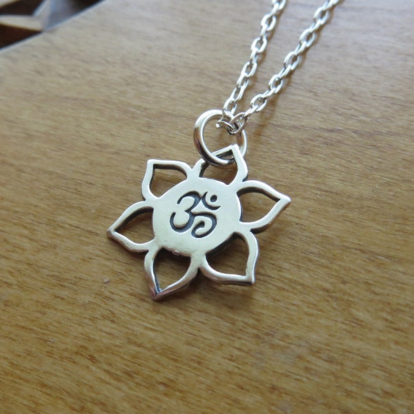 Solid 925 Sterling Silver Ohm Lotus Charm Necklace or Earrings - Chains Optional