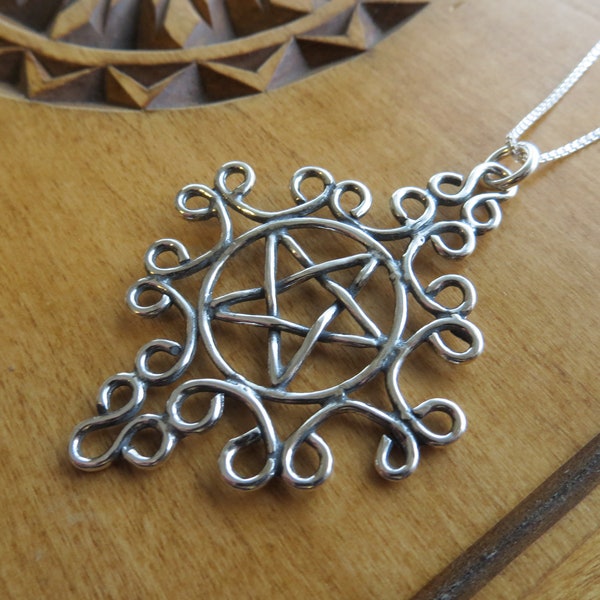 925 Solid Sterling Silver Large Pagan Wiccan Pentagram Pendant Necklace, Charm Holder -  Chain Optional