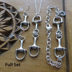 Solid 925 Sterling Silver D Bit Horse Jewelry Bracelet, Earrings or Pendant (Set includes a Chain)
