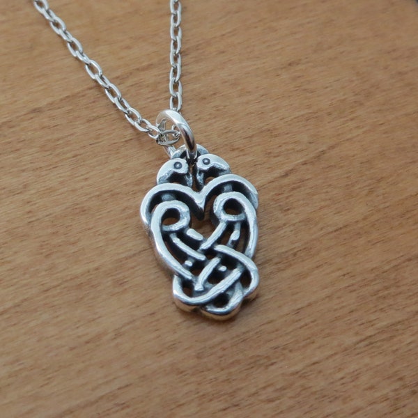 925 Solid Sterling Silver Small Celtic Love Birds Charm Necklace or Earrings - Chain Optional