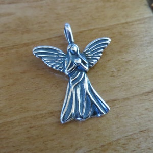 Solid 925 Sterling Silver Angel with Heart - Guardian Angel Pendant Charm - Chains are Optional