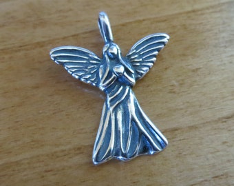 Solid 925 Sterling Silver Angel with Heart - Guardian Angel Pendant Charm - Chains are Optional