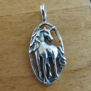 Solid 925 Sterling Silver Small Vintage Style Unicorn Horse Pendant Necklace - Handmade here in the USA - Chains are Optional