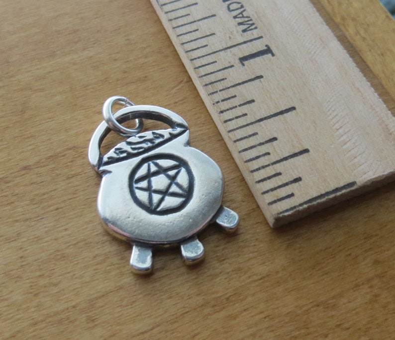 STERLING SILVER Cauldron with Pentagram Necklace Pendant Chain Optional
