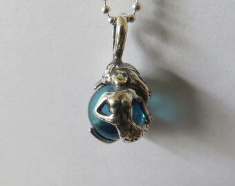 Solid 925 Sterling Silver Mermaid Jewelry with Aqua Aura Gemstone Pendant - Chains are optional
