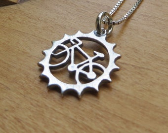 My Original- Solid Sterling Silver Bicycle Chain Ring Charm Necklace or Earrings - Handmade here in the USA -