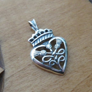 Solid 925 Sterling Silver Classic Scottish Luckenbooth Thistle & Heart Pendant - Sterling Chains are Optional