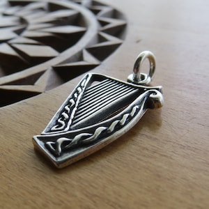 Solid 925 Sterling Silver Irish Jewelry - Gaelic Celtic Harp Pendant Necklace - Handmade here in the USA - Chains are Optional - Music