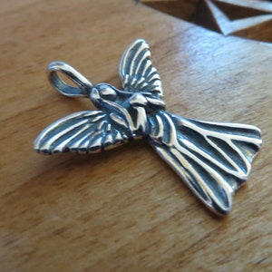 Solid 925 Sterling Silver Angel with Heart - Guardian Angel Pendant Charm - Handmade here in the USA - Chains are Optional