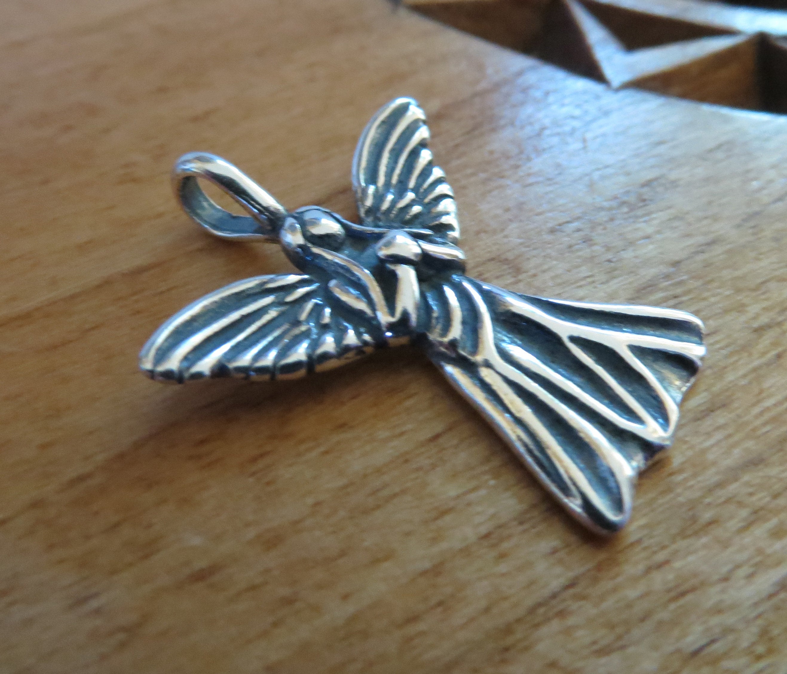 Solid 925 Sterling Silver Angel with Heart - Guardian Angel Pendant Charm - Handmade here in the USA - Chains are Optional