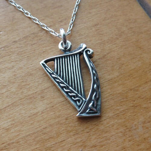 Sterling Silver Irish Harp Celtic Pendant Necklace Etsy