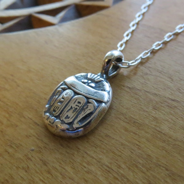 Solid 925 Sterling Silver Vintage Style Egyptian Scarab Double Sided Pendant Charm Necklace - Chains are Optional