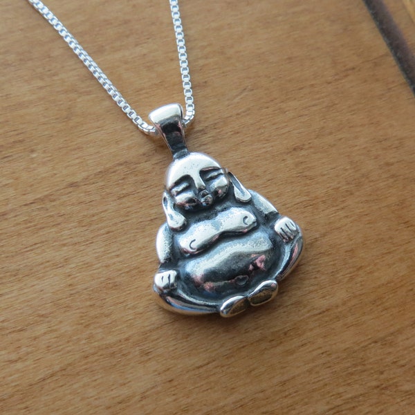 925 Solid Sterling Silver Hotei Happy Buddha Pendant Necklace  - Chains Optional - Handcast in the USA