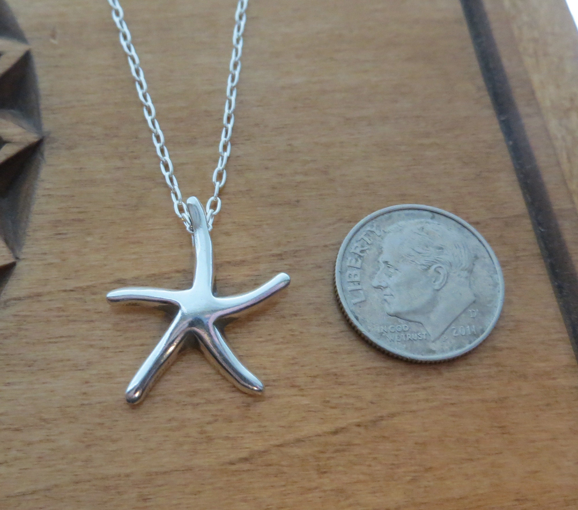 Solid 925 Sterling Silver Starfish Sea Star Pendant Necklace - Handmade ...