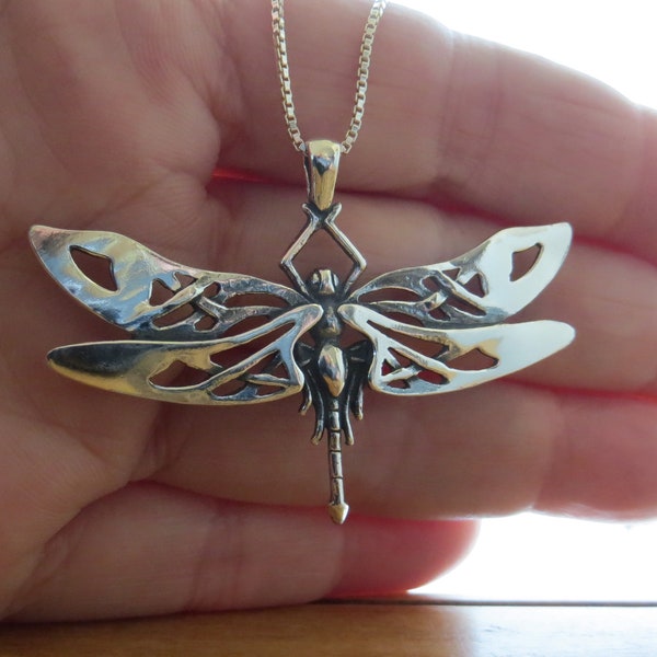 Solid 925 Sterling Silver My Original Large Celtic Dragonfly Pendant  Necklace - Chains are Optional - Made in the USA