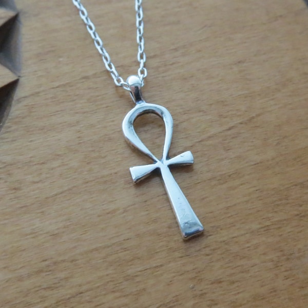 Solid 925 Handcast Sterling Silver Small Egyptian Ankh Cross Pendant Necklace Made in the USA - Chains are Optional