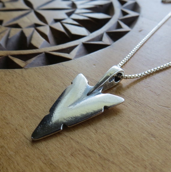 Sterling Silver Womens 1mm Box Chain Small Indian Arrowhead Pendant Necklace