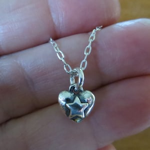 Solid Handcast 925 Sterling Silver Double Sided Tiny Puffy Heart & Star Charm, Necklace or Earrings, My Original  Design - Chains Optional