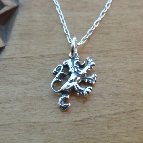 925 Solid STERLING SILVER Tiny Dainty Scottish Rampant Lion Charm Necklace or Earrings - Chains are Optional