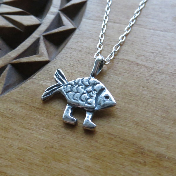 Solid 925 Sterling Silver Evolution Darwin Walking Fish with feet - My ORIGINAL Design Pendant Necklace - Chains are Optional